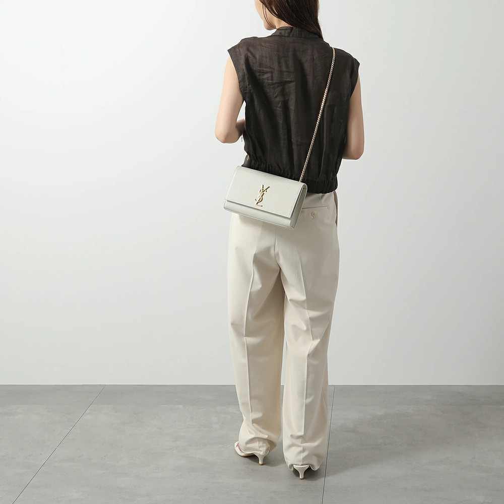 Saint Laurent Leather Grained Poudre Cassandra Shoulder KATE Bag Black